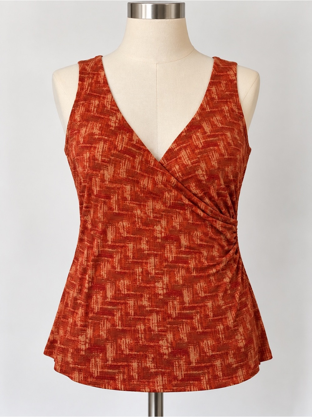 New York & Company Rust Printed Faux-Wrap Tank Top